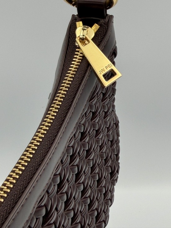 JW PEI Lily Faux Bamboo Woven Shoulder Bag Brown Vegan Leather Crossbody - Picture 3 of 7